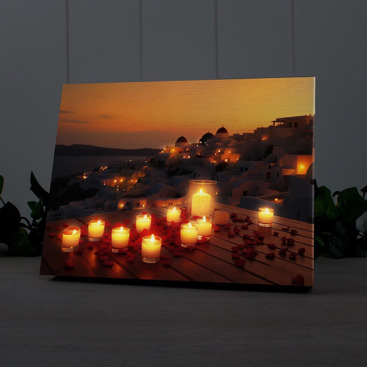 bougies lumineuses santorin art mural en toile à LED décoration murale éclairée par LED impression sur toile éclairée à piles 2AA cuisine lumineuse à LED chambre ou décoration intérieure de 2025 ? $50.99 –P2