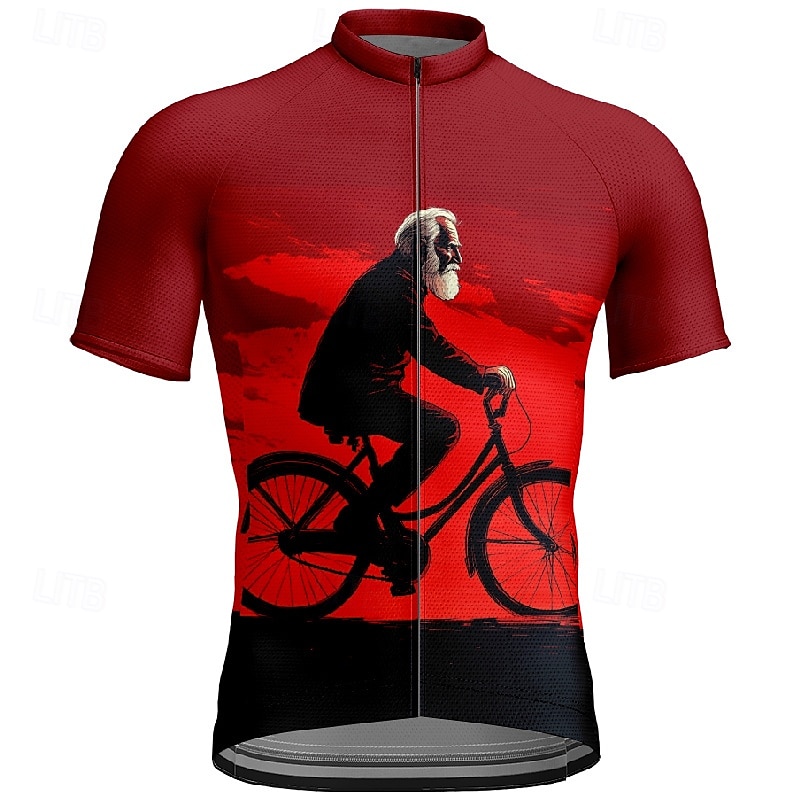 2025年 男性用 サイクリングジャージー グラフィック 半袖 バイク Tシャツ ジャージー 3つのリアポケット付き マウンテンサイクリング 速乾性 人間工学デザイン ウィッキング 高通気性 スポーツ レッド バーガンディー オレンジ 衣類  コレクション – $28.99 –P16
