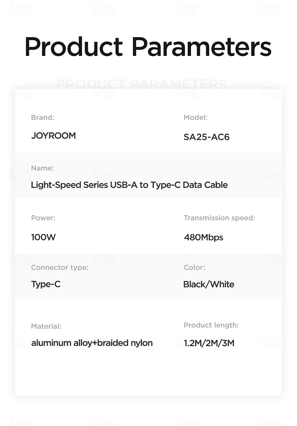 Joyroom USB C Cable 100W 3.9ft USB A to USB C 3 A Fast Charging Nylon Braided For Macbook iPad Samsung Phone Accessory 2025 - $14.99 –P10