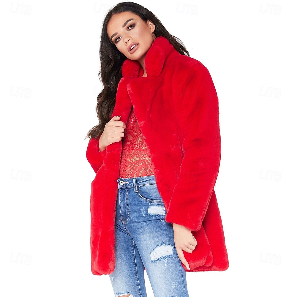 Damen Mantel aus Kunstpelz warm halten Komfortabel Tasche Gestrickt Elegant Modisch Täglich Süß Feste Farbe Heim Casual Freizeitskleidung Einreihiger Verschluss Standard Kargen Schlank Langarm 2025 - $73.99 –P4