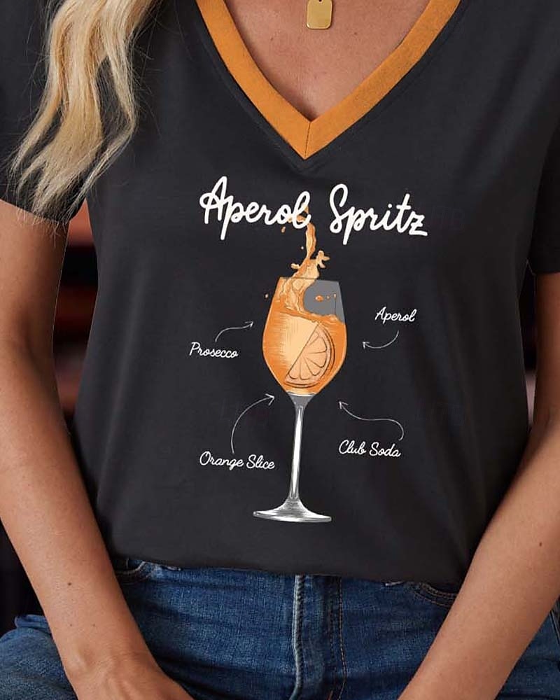 Femmes T-shirt Mode Manche Courte Col en V Hauts Réguliers Soirée Quotidien Sortir Noir Printemps & Automne Automne de 2025 ? $19.99 –P2