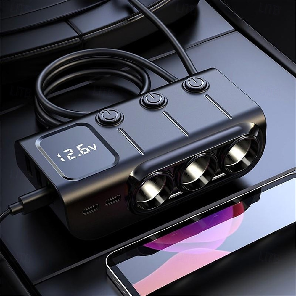 3 Way Car Cigarette Lighter Socket Splitter DC 12V/24V Power Charger Adapter with 3 USB Ports  1 Type-C Port  1 PD Fast Charge Port 2025 - $35.99 –P6