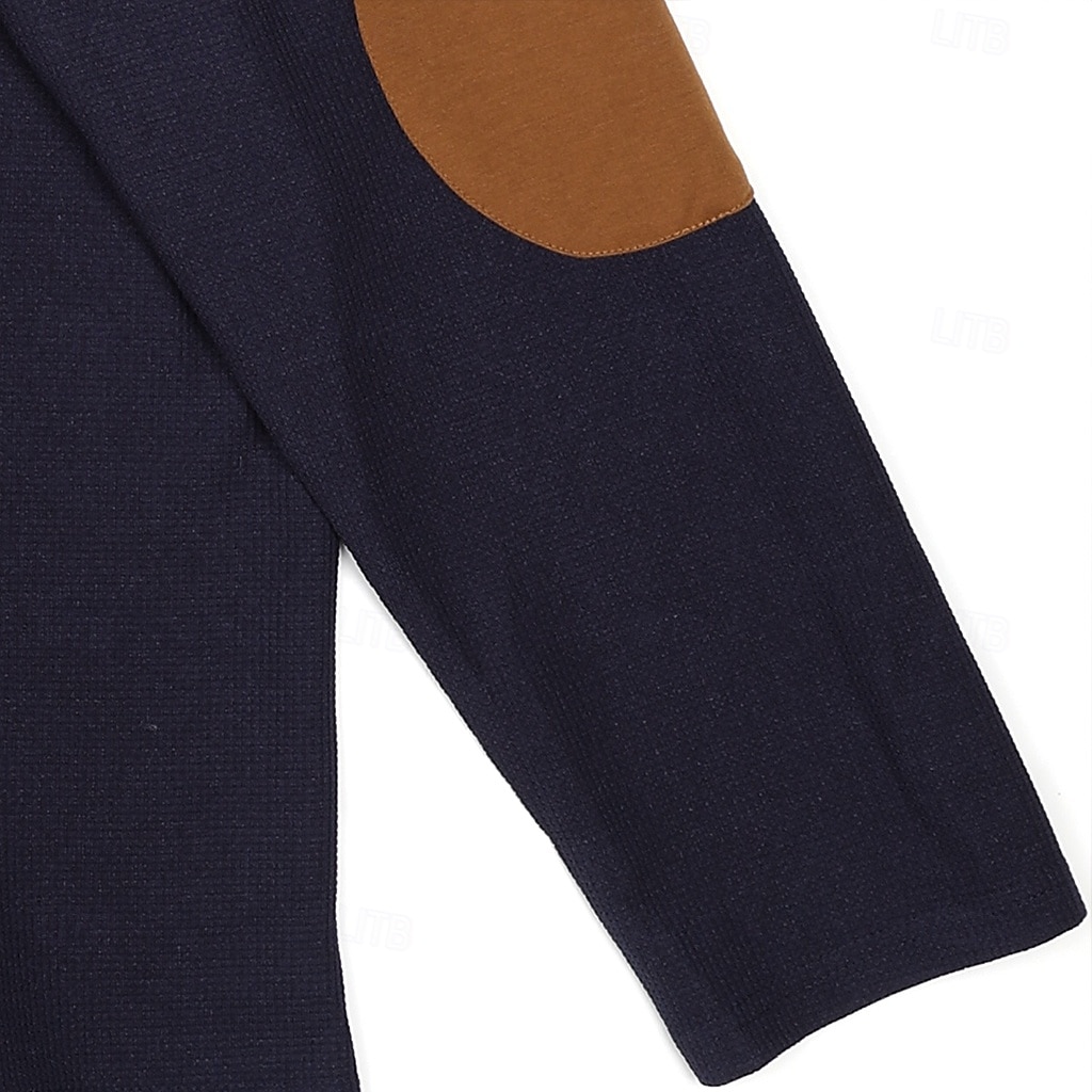 Men's T Shirt Waffle Knit Tee Tee Top Long Sleeve Shirt Long Sleeve Quarter Zip Spring & Fall Color Block Fashion Designer Basic Patchwork Zipper Vacation Street Going out Black Navy Blue khaki Top 2025 - $23.99 –P10