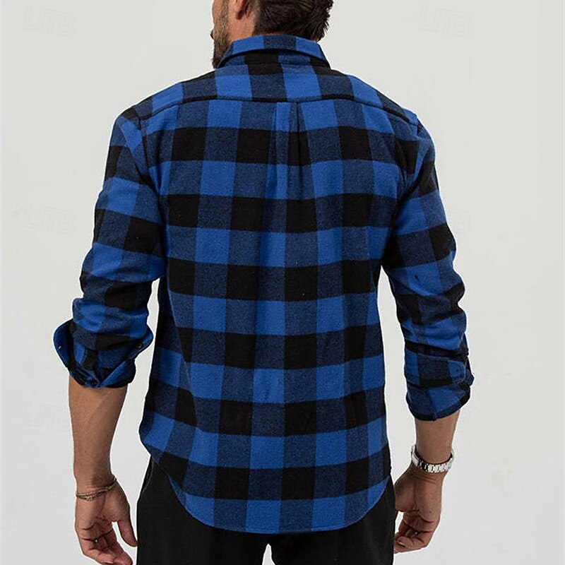 Men's Shirt Summer Shirt Casual Shirt Beach Shirt Button Up Shirt Overshirt Yellow Blue Long Sleeve Plaid Lapel Vacation Hawaiian Button-Down Clothing Apparel Fashion Casual Comfortable 2025 - $25.99 –P12