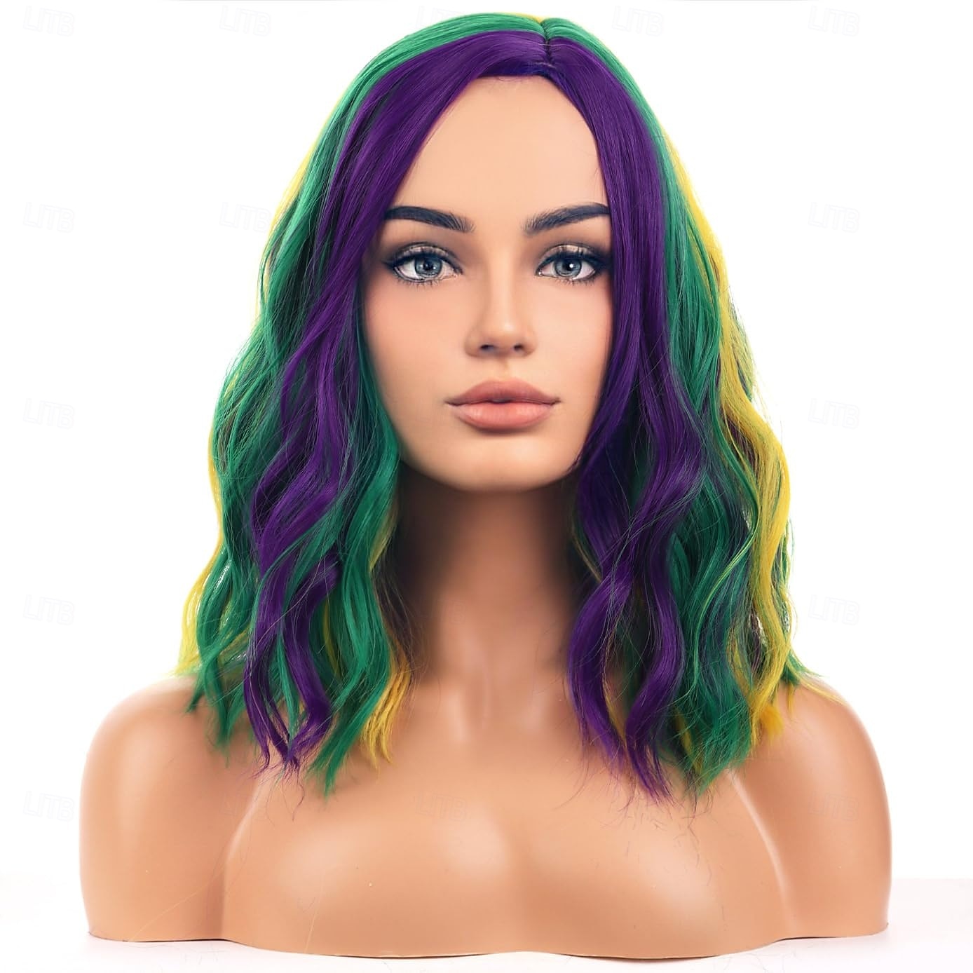 Mardi Gras Wigs Halloween Wigs Women Girls Carnival Costume Cosplay Purple Green Yellow Side Wig Shoulder Width Length Carnival Cosplay Party Wig 2025 - $18.49 –P2