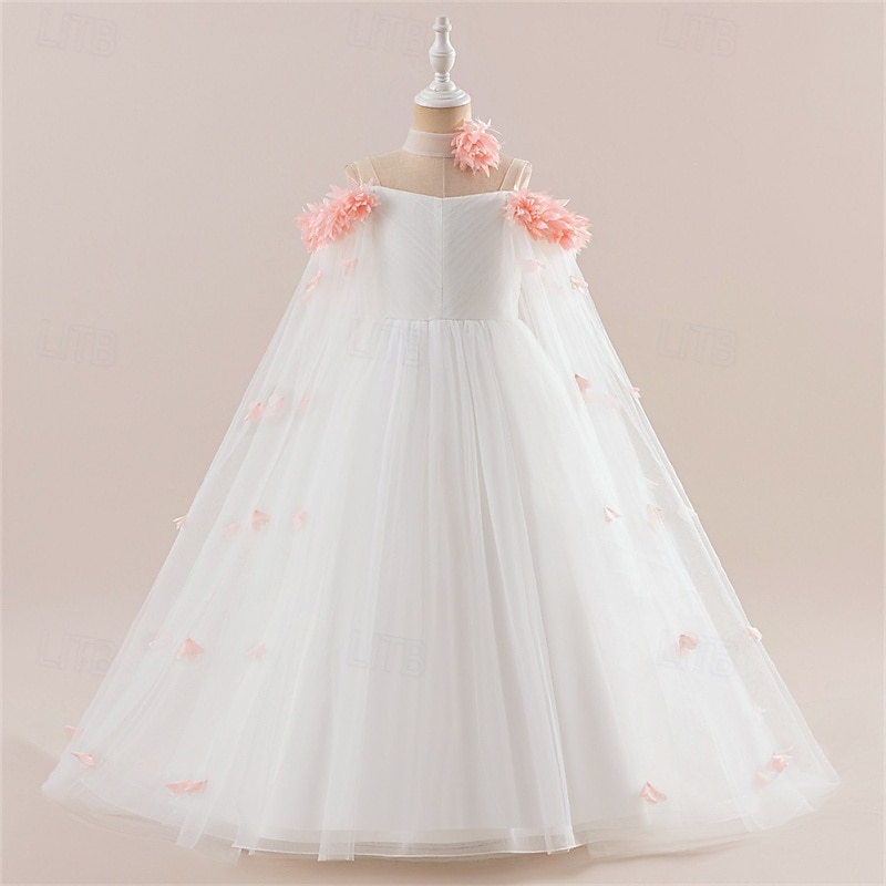 Flower Girl Dress Kid's Girls' Princess Dress Performance Wedding Party Elegant Beautiful Mesh Solid Color Sleeveless Crew Neck Light Pink White 4 years+ 2025 - GBP £37 –P10