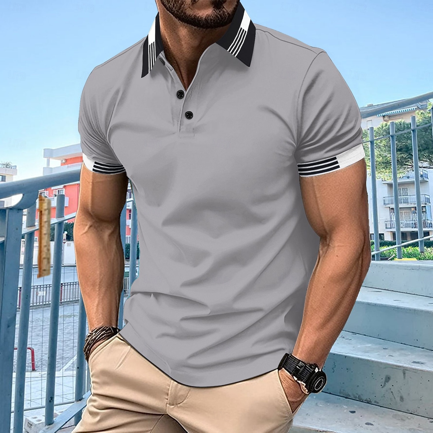 Herre Polo Business Polo Virksomhet Avslappet Knaphul Klassisk Kortermet Fargeblokk Lapper Knapper Sommer Vår & Vinter Sjø blå Svart Hvit Rød Mørkeblå Grå Polo 2025 - $17.99 –P6