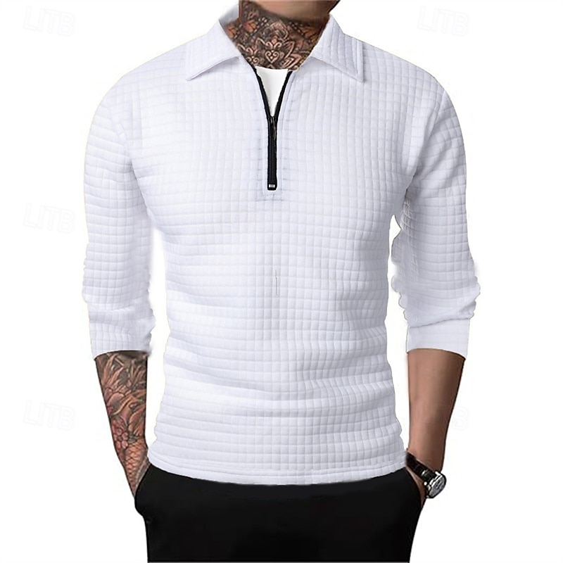 Férfi Gofris pólóingek Quarter Zip Polo Napi Szabadság Negyed irányítószám Hosszú ujj Divat Modern Sima Tavasz Ősz Normál Fekete Fehér Bor Sötétkék Khakizöld Katonai zöld Gofris pólóingek 2025 - $16.49 –P7