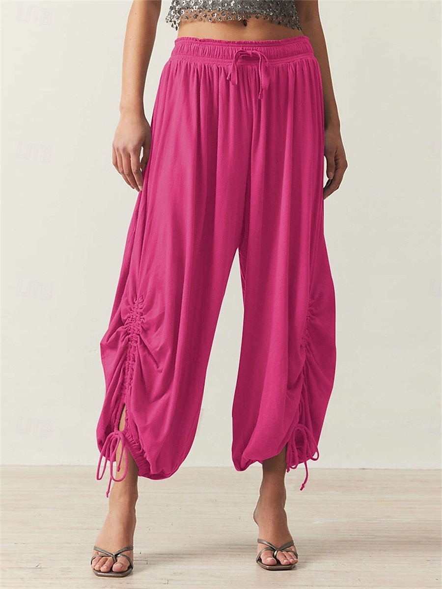 Women's Slacks Bloomers Fashion Streetwear Full Length Medium Waist Plain Drawstring Comfort Outdoor Stretchy Vacation Street Daily Black Army Green Rose Red Spring Fall Loose Fit 2025 - $27.99 –P1