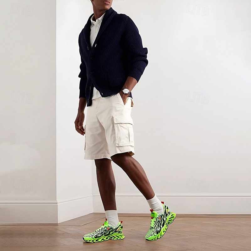 sneakers da uomo verde neon con fiamme, design audace a onde con tomaia traspirante e suola ammortizzata, perfette per lo streetwear e uno stile di vita attivo del 2025 a $54.99 –P1