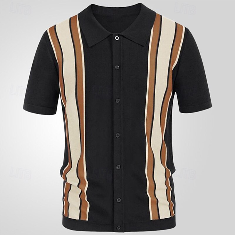 Férfi Button Up Polos Golfing Hétköznapi Sport Hajtóka Rövid ujjú Divat Alap Színes Kollázs Gombok Nyár Fekete Sötétkék Barna Button Up Polos 2025 - $28.99 –P9