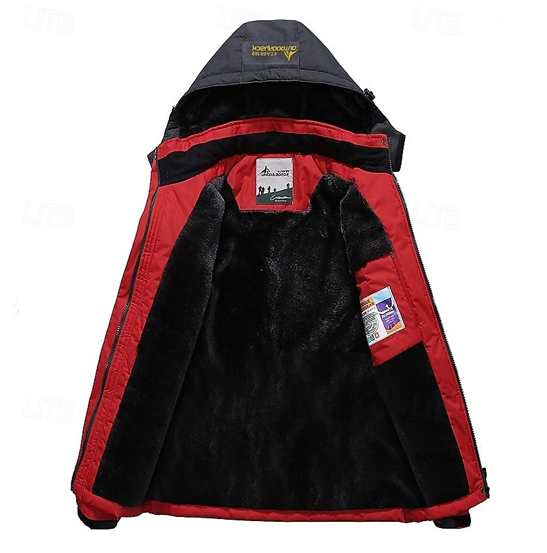 Men's Ski Jacket Gorpcore Softshell Fleece Jacket Waterproof Rain Jacket Winter Outdoor Thermal Warm Windproof Windbreaker Trench Coat Top Outerwear Skiing Camping Hiking Casual Denim Blue Red Green 2025 - $49.99 –P4