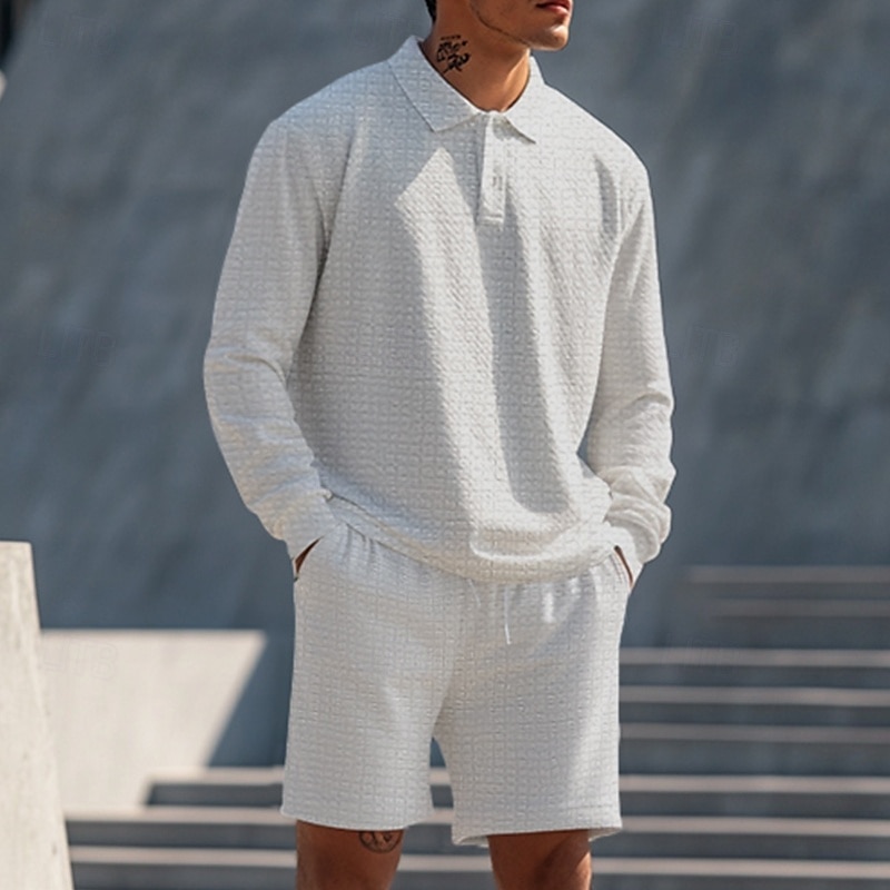 Herren Zweiteilig Poloshirts Reißverschluss-Polo Polo-Set Langarm Kurze Hose Polokragen Halber Reißverschluss Sommer Frühling Herbst Farbblock Klassisch Gymnastik Lässig 2 teilig Urlaub 2025 - $40.99 –P2