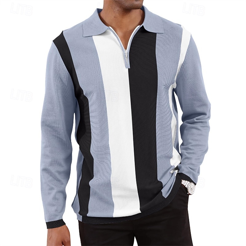 Herren Poloshirt mit Viertelreißverschluss Golfhemd Täglich Festtage Viertel Postleitzahl Langarm Modisch Modern Farbblock Frühling & Herbst Regular Fit Weiß Himmelblau Orange Braun Khaki Grau 2025 - $18.99 –P4