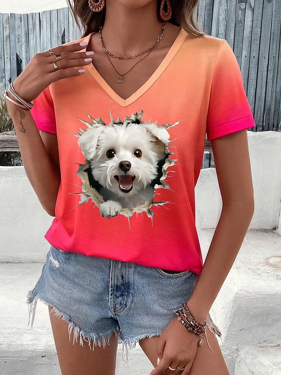 Pentru femei Tricou Animal Stilat Casual Manșon scurt În V Topuri obișnuite Zilnic Imprimeu Portocaliu Vară 2025 - $19.99 –P1