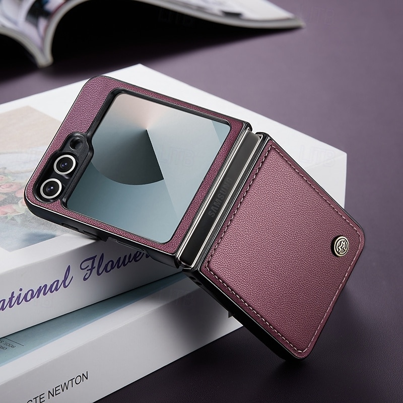 Phone Case For Samsung Galaxy Z Flip 6 Z Flip 5 Back Cover Magnetic Support Wireless Charging Card Slot Retro TPU PU Leather 2025 - $18.99 –P4