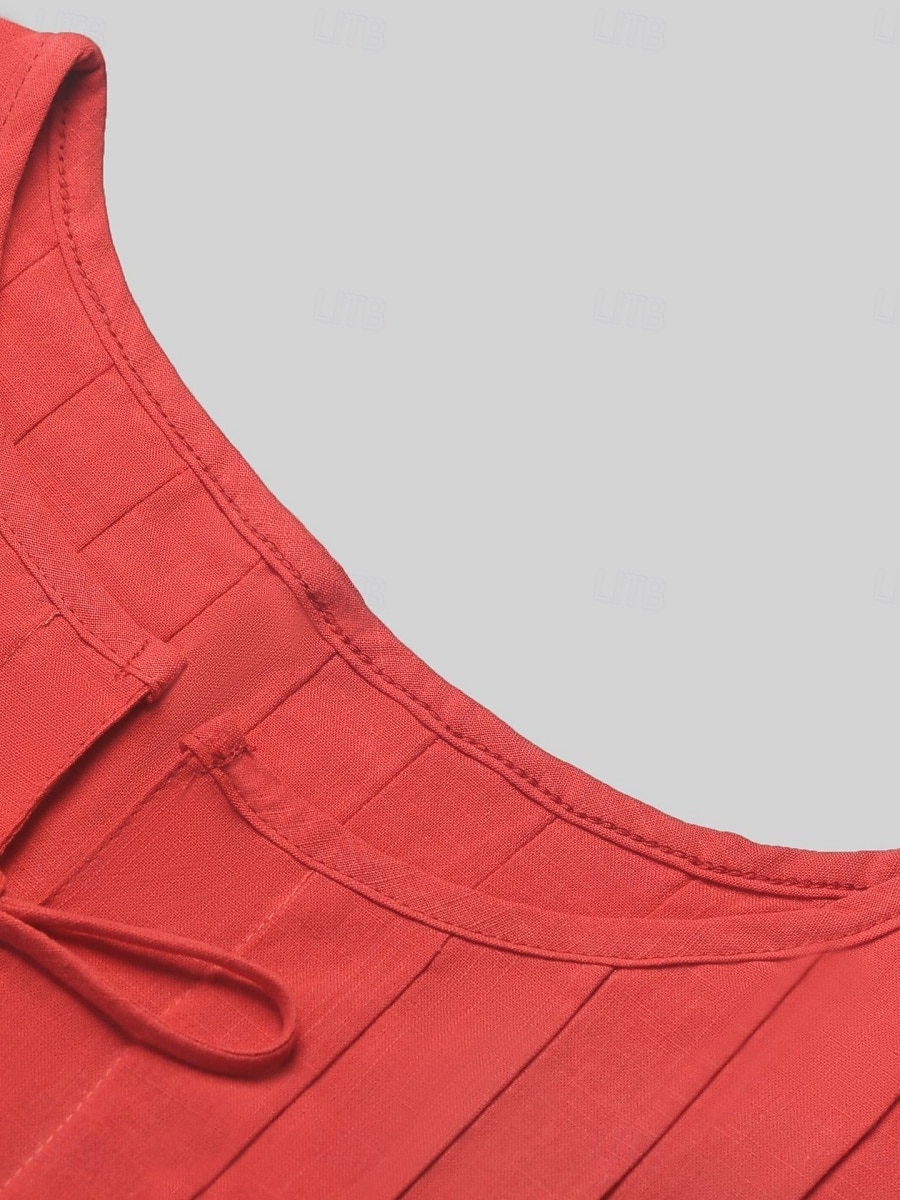 Per donna Abbottonare Camicia in cotone e lino Tinta unica Essenziale Casual Senza Maniche Girocollo Top Regolari Quotidiano Volant Nero Bianco Rosso Estate Primavera del 2025 a $34.99 –P8