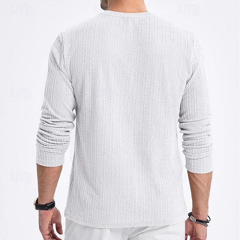 Herren T Shirt T-Shirt Langarmshirt Langarm Rundhalsausschnitt Frühling & Herbst Einfach Mode Designer Basic Tasche Jacquard Urlaub Straße Ausgehen Dunkel Braun Schwarz Weiß Top T-Shirt für Herren 2025 - $24.99 –P4