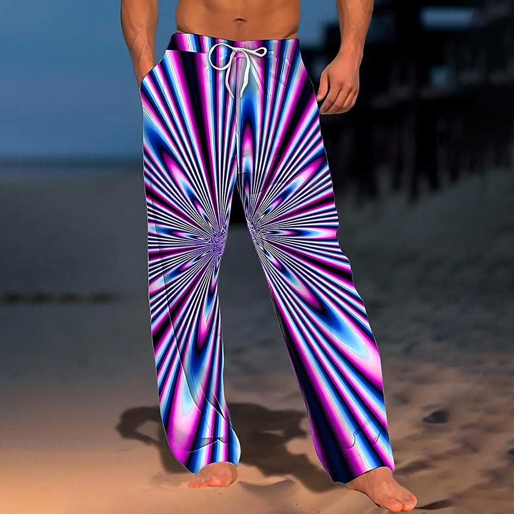 Homens Geométrica 3D impressão Cor deslumbrante Calças Calça casual Cintura Média Cintura elástica com cordão Havaiana Casual Ao ar livre Férias Feriado Calças de perna reta Verão Primavera Outono de 2025 por $25.99 –P1