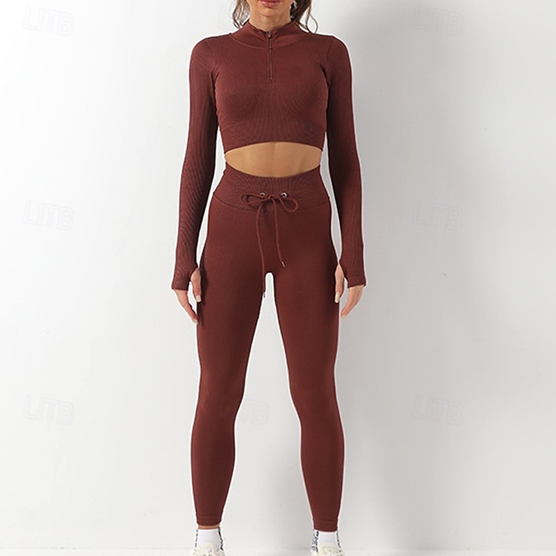 Mujer Conjunto de Ropa Fitness Sujetador deportivo con medias Mono de Fitness 2 Piezas Color sólido Mallas Leggings Trajes de Yoga Negro Blanco Yoga Aptitud física Entrenamiento de gimnasio Alta 2025 - $33.59 –P6