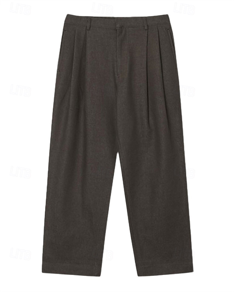 Homens Social Calças chinês Calças Plissadas Botões Bolsos Perna reta Tecido Conforto Formal Festa Trabalho Moda Estilo Clássico Preto Cinzento Escuro Micro-Elástica de 2025 por $23.99 –P10