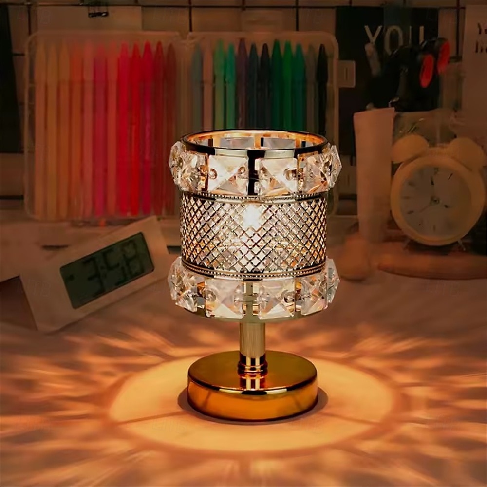 metall krystall skrivebordslampe - usb oppladbar dekorativ lampe med tri-farget dimming for stue, bar, uteservering, fest, festivalatmosfære, nattlys  & leselampe 2025 - $67.99 –P3