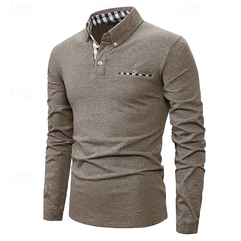 Herren Golfhemd Golf Poloshirts Arbeit Casual Kargen Langarm Basic Modern Farbblock Patchwork Knopf Frühling & Herbst Regular Fit Königliches Blau Blau Dunkelgrau Khaki Hellgrau Hellblau Golfhemd 2025 - $25.99 –P13