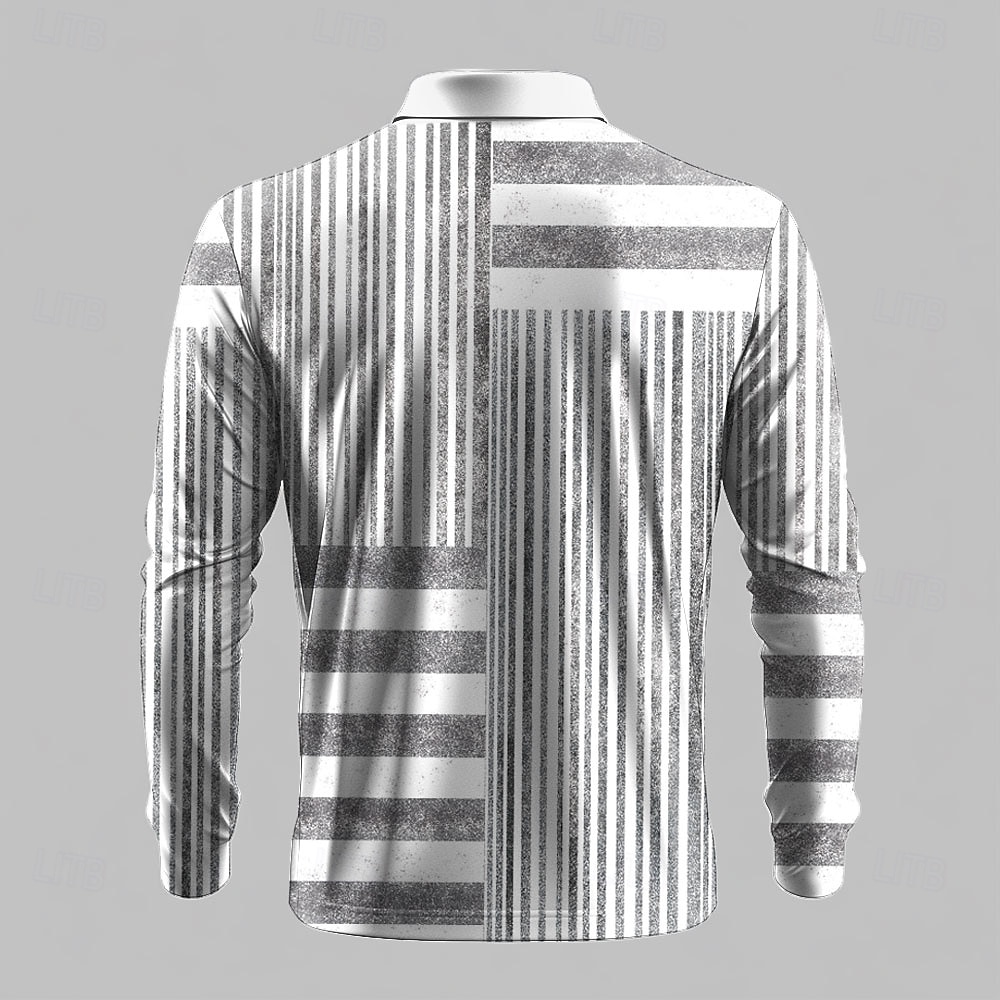 Men's Striped Polo Shirts Golf Shirt Long Sleeve Polo Shirts Collared Shirts Casual Business Casual Party Evening Wear Dailywear Buttons 3D Print Spring Fall Winter White 2025 - $23.99 –P2