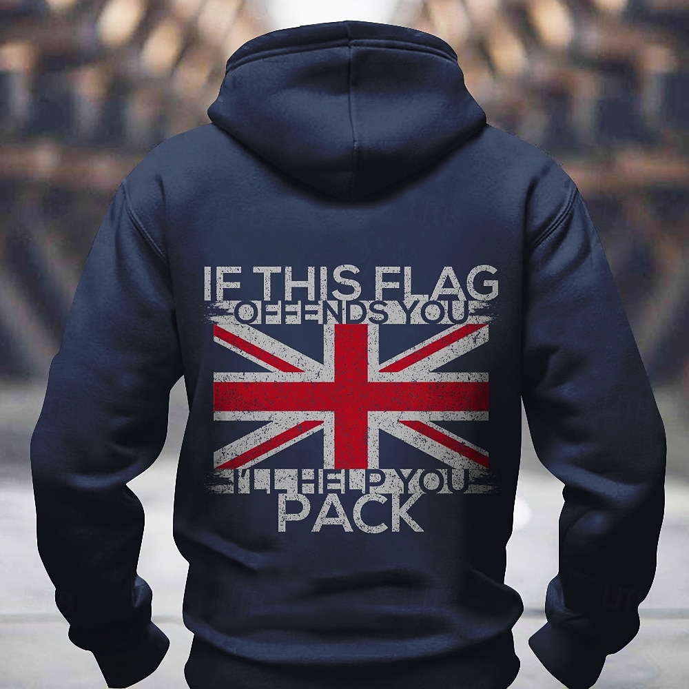 Homens UK Bandeira / Bandeira Nacional Moletons Moletom Moda Manga Longa Gola Redonda Feriado Streetwear Preto Azul Com Cordão Outono Inverno Designer de 2025 por $29.99 –P2