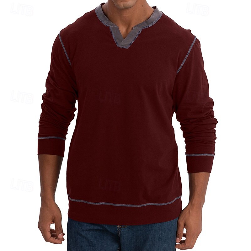 Herr T-shirt T-shirts T-tröja Långärmad tröja Långärmad V-hals Vår & Höst Lappverk Mode Designer Grundläggande Lappverk Semester Gata Utekväll Svart Vin Kungsblå Topp t-shirt för män 2025 - $27.99 –P7