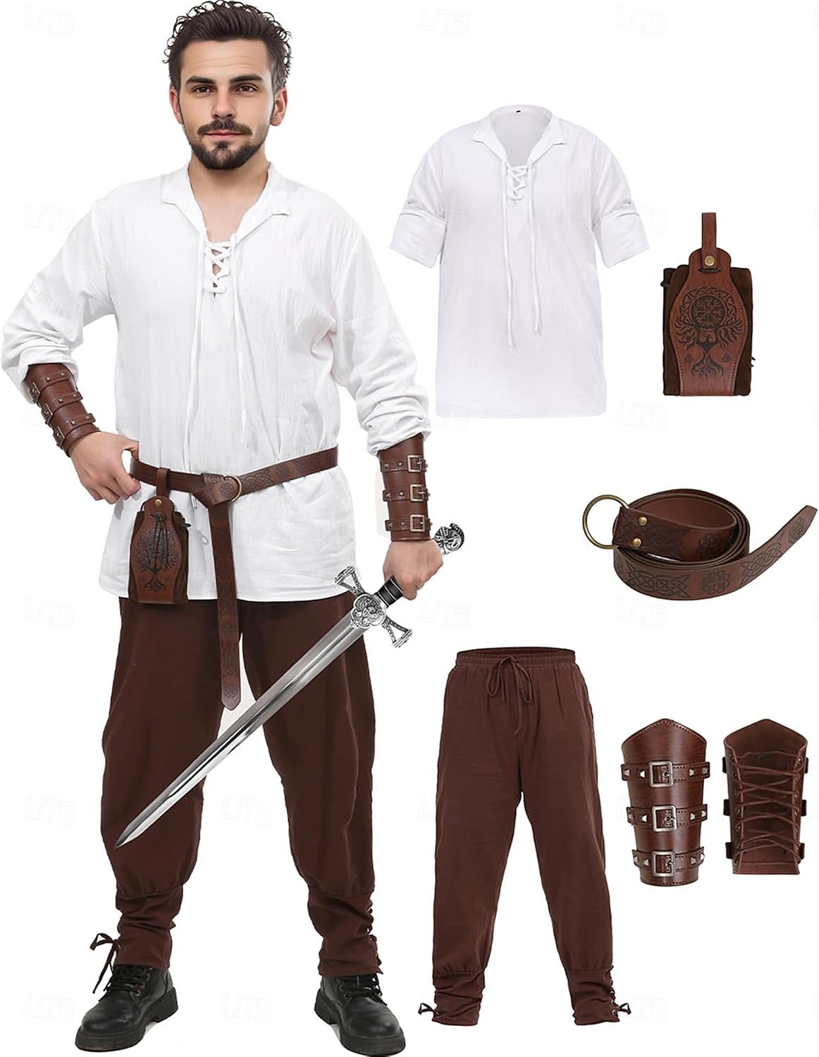 Retro Středověké Renesanční Kalhoty Úbory Pásek Ren Faire Pánské Viking Fantazie předvečer Všech svatých Karneval Plesová maškaráda Karneval Výkon LARP Dospělé Tričko Kalhoty Pásek 2025 - $51.99 –P5