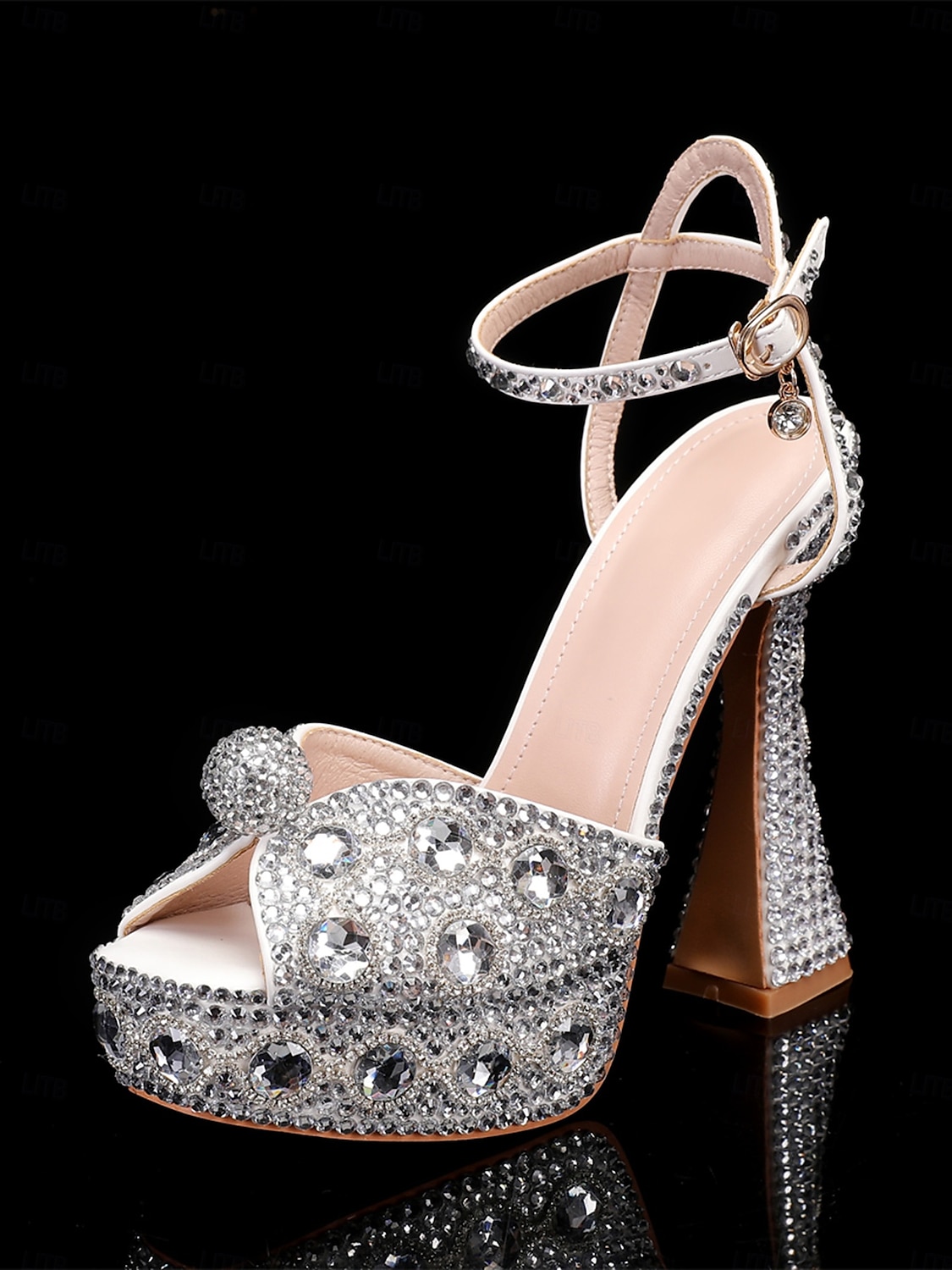 Women's Glamorous Crystal-Embellished Platform Sandals with Ankle Strap | Perfect for Weddings and Special Occasions 2025 - $89.99 –P4