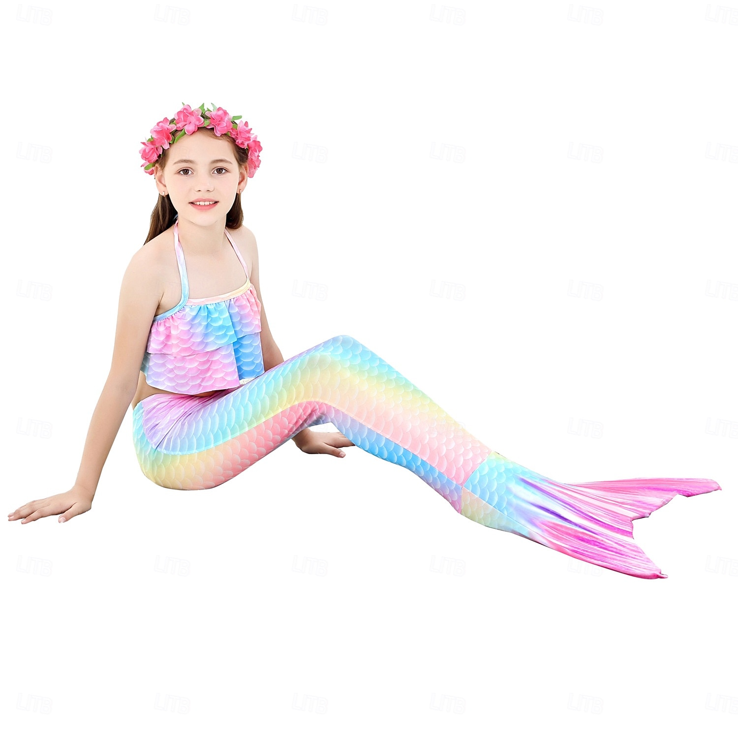 Kinderen Voor meisjes Vijf stuk Zeemeermin zwemkleding Badmode Bikini Strand Zwemmen Regenboog Tie Dye leuke Style Badpakken 3-10 jaar Zomer Licht Blauw Kleurrijk 2025 - $30.99 –P8