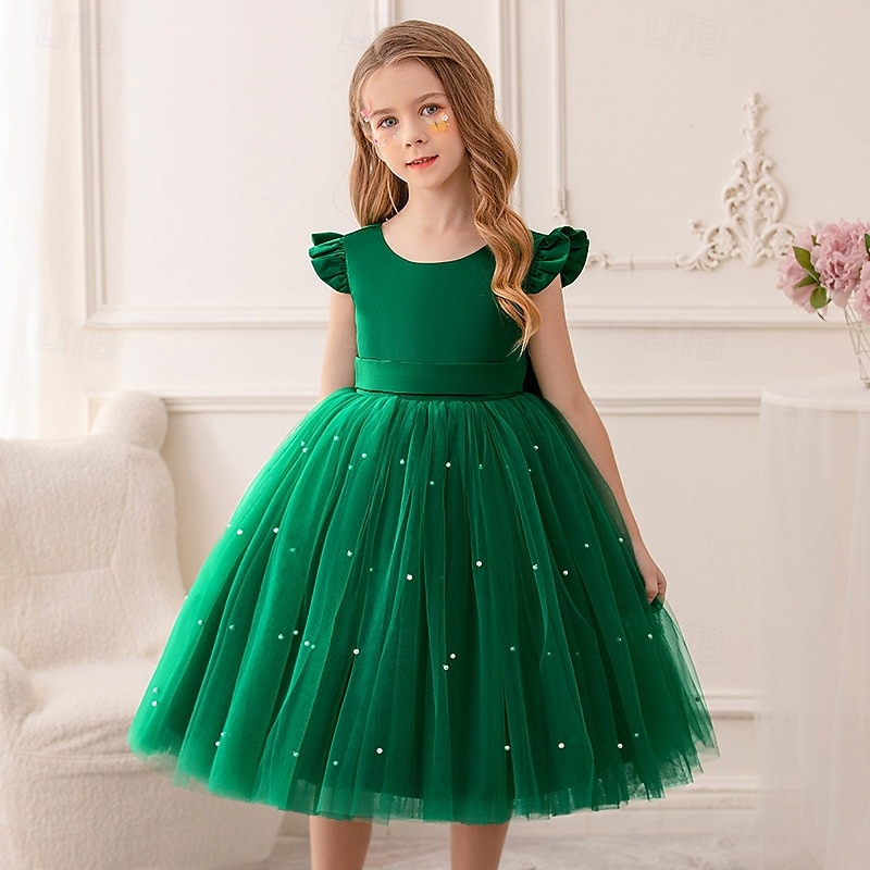 Bloemenmeisjesjurk kinderen Voor meisjes Prinses jurk Prestatie Bruiloft Feest Elegant Mooi Netstof Effen Kleur Mouwloos Strakke ronde hals Lichtgeel Licht Roze 4 jaar + 2025 - $30.99 –P6
