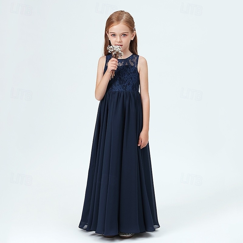 Kids Girls' Flower Girl Dress Party Dress Solid Color Sleeveless Performance Wedding Party Mesh Princess Sweet Mesh Mid-Calf Sheath Dress Tulle Dress Summer Spring Fall 2-12 Years 4-13 Years Navy Blue 2025 - $55.99 –P2