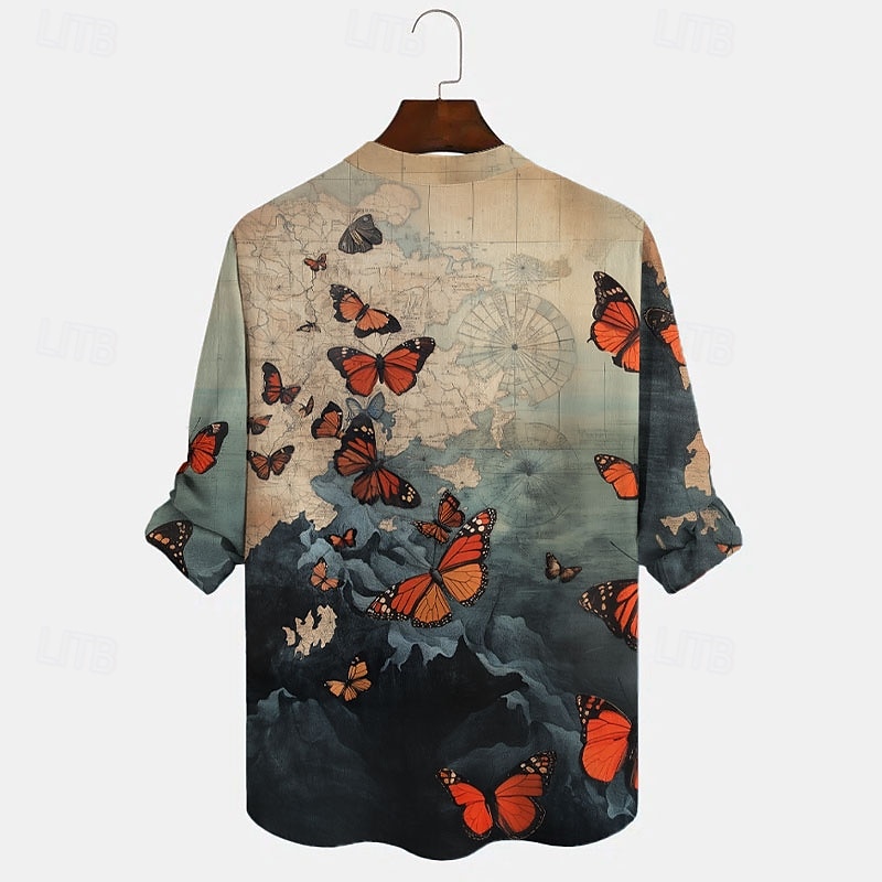 Homme Papillon Chemise décontractée Chemise boutonnée manche longue Mode Décontractée Casual Printemps Automne Col V Boutons Bleu de minuit de 2025 ? $25.99 –P2