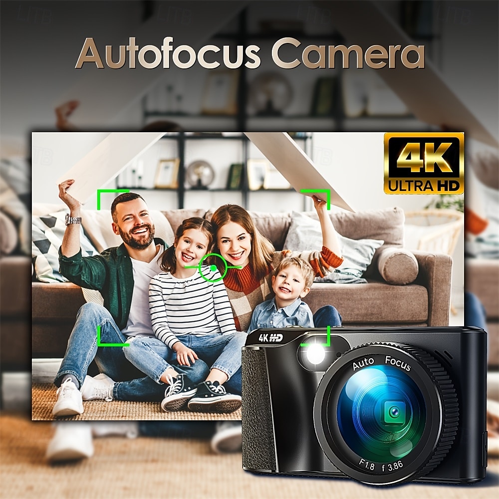 Цифровая камера 4K с видео 48 Мп, автофокусом, защитой от сотрясений, 3 кадра в секунду, вспышкой экрана, 18-кратным зумом - портативная дорожная видеокамера с картой памяти 32 ГБ 2025 - $137.99 –P5
