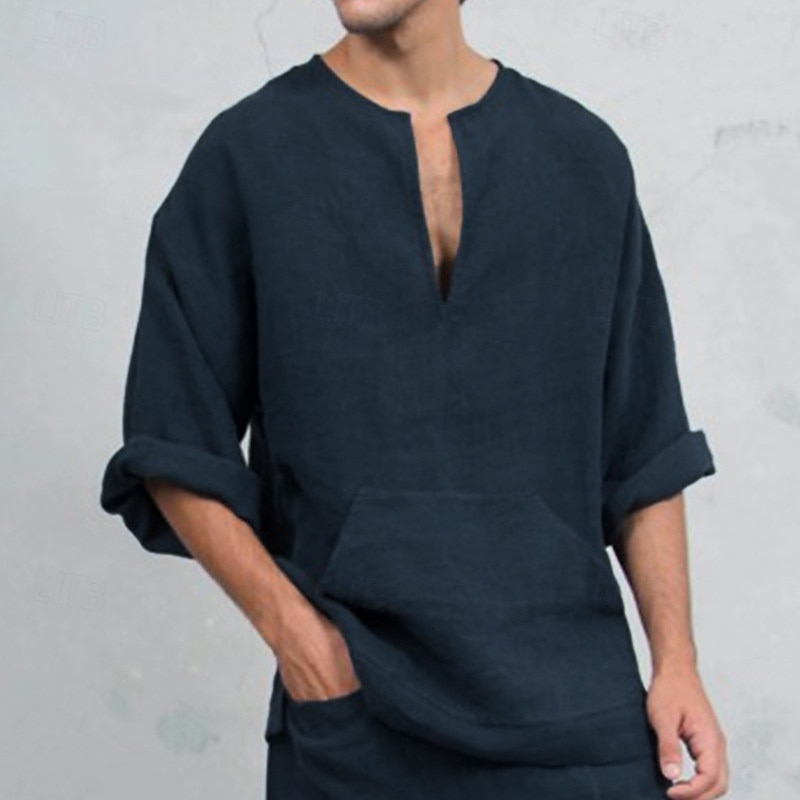 Bărbați Tee Top Tricou din in Manșon Lung Mânecă scurtă În V Vară Primăvară Simplu Modă Designer De Bază Moale Casual Vacanță Stradă Roz Top tricou pentru bărbați 2026 - $21.99 –P4