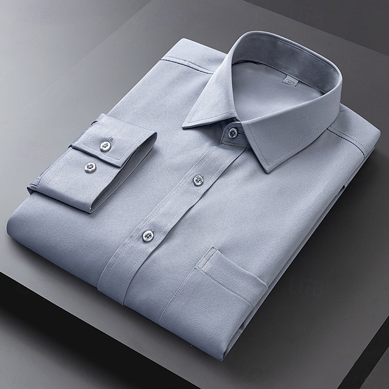 Hombre Camisa para Vestido Camisa sin planchar Plano Diario Exterior Bleu Ciel Azul Marino Manga Larga Cuello Vuelto Verano Primavera Ropa 2026 - $28.99 –P8