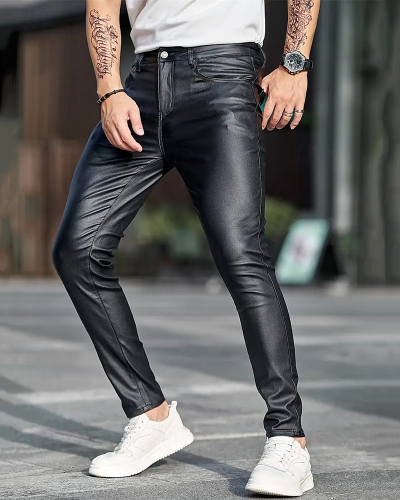 Homens Calças cônicas Calças Lederhosen Botões Bolsos Tecido Conforto Ao ar livre Diário Moda Casual Preto Micro-Elástica de 2026 por $24.99 –P4