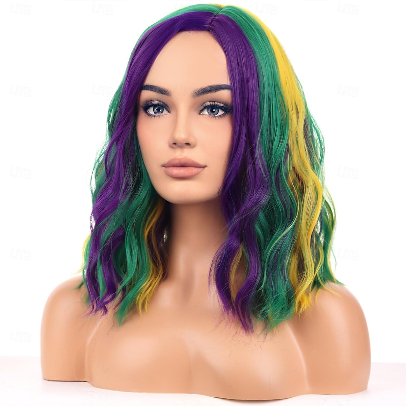 Mardi Gras Wigs Halloween Wigs Women Girls Carnival Costume Cosplay Purple Green Yellow Side Wig Shoulder Width Length Carnival Cosplay Party Wig 2025 - $18.49 –P1