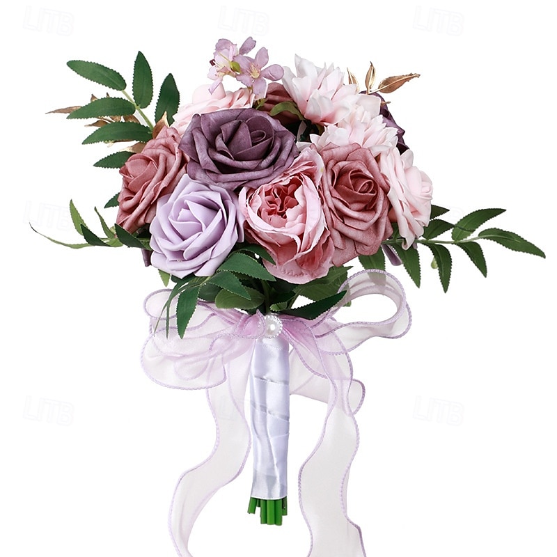Ramos de novia, ramos de novia y dama de honor de estilo occidental con flores de seda artificiales, flores artificiales para fotografía de bodas al aire libre y accesorios 2025 - $21.24 –P8