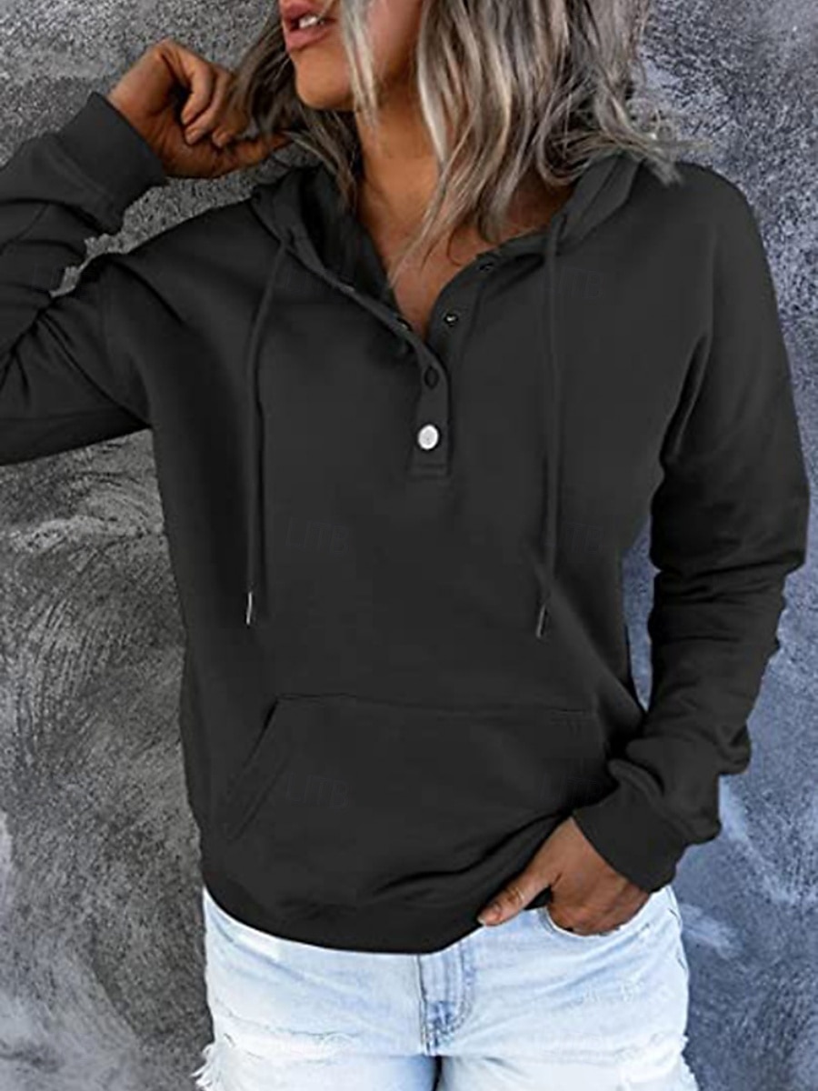Mujer Casual Manga Larga Sudadera Tops regulares Calle Uso Diario Retazos Botones Negro Vino Morado Otoño Invierno 2025 - $38.99 –P7