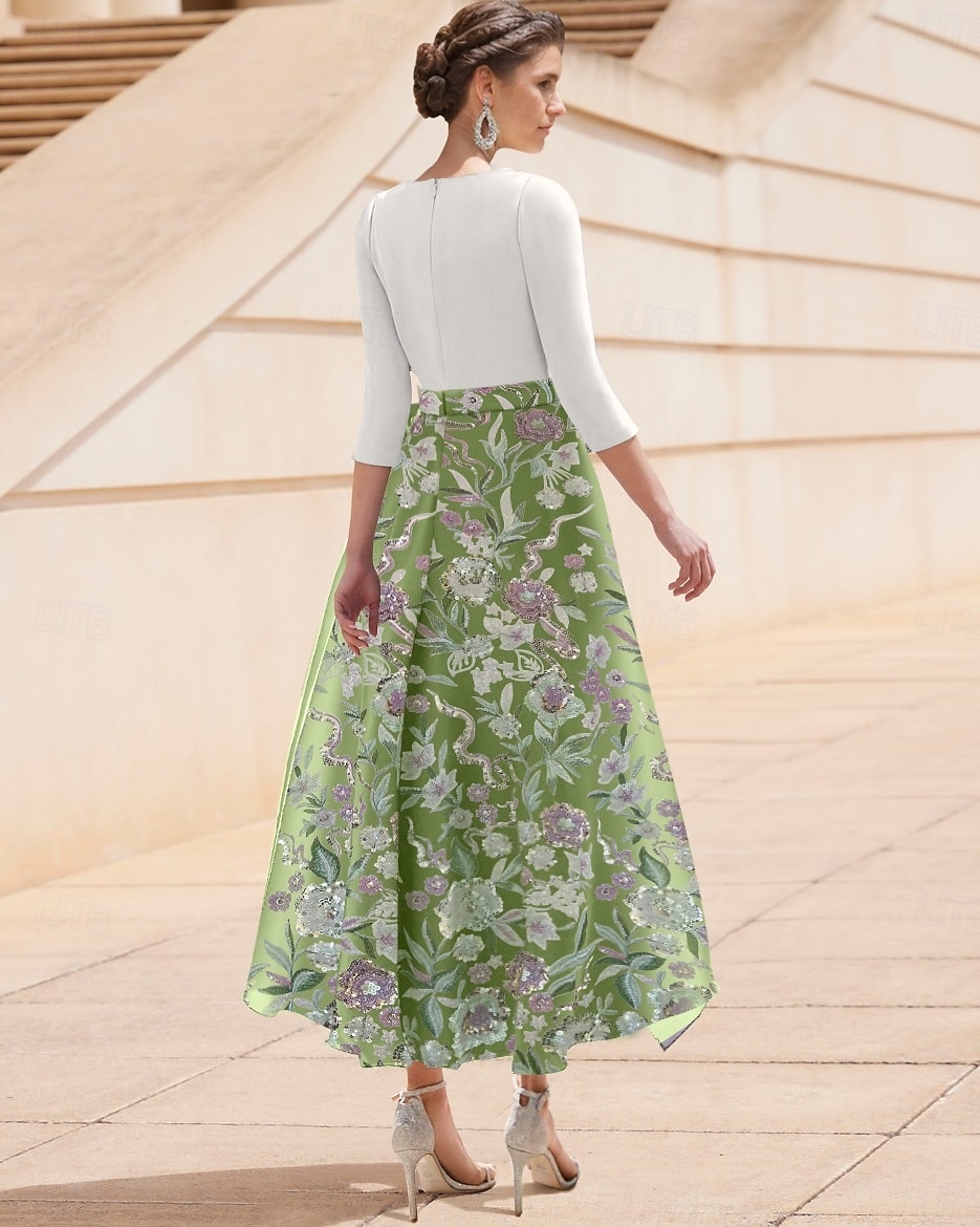 Abito A-Line Matrimonio in Spiaggia Abito Elegante Vintage per Madre della Sposa Collo a V Lunghezza Alla Caviglia Tessuto Elasticizzato Maniche Corte con Ricamo in Pizzo Abiti Giorno delle Corse del 2025 a $189.99 –P2