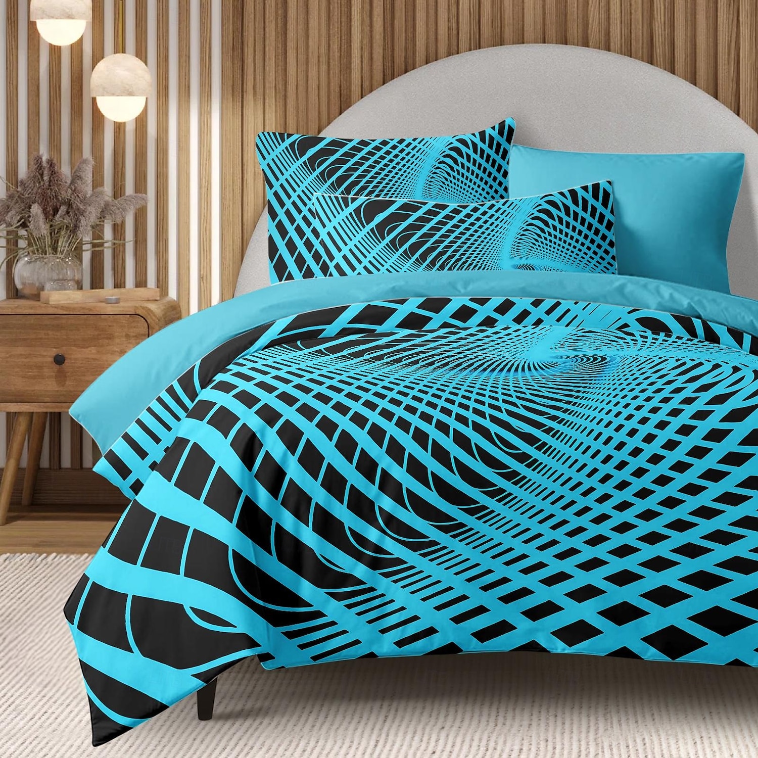 påslakanset med grafiska tryck på optiska illusioner, sängset i 100 % bomull, ultramjukt och andningsbart material, inkluderar påslakan och örngott, modern och snygg design, slitstark 2025 - $60.99 –P19