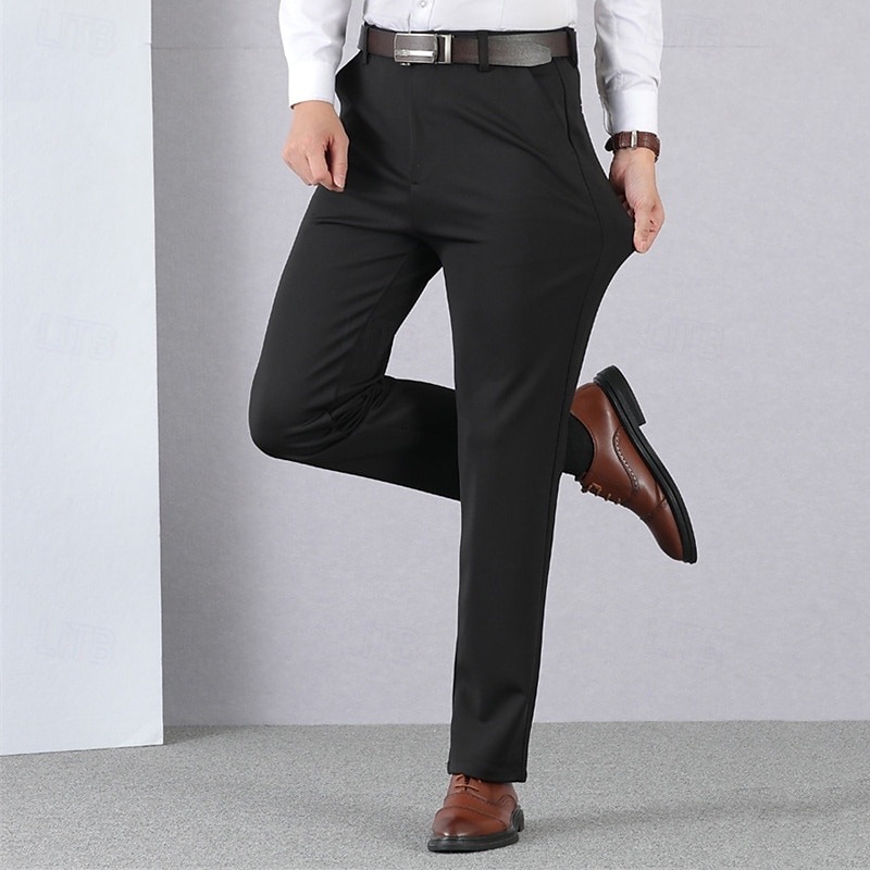 Herren Abschlußfeier Anzughose Hose Chinos Knöpfe Tasche Einfarbig Komfort Formell Party Arbeit Mode Klassicher Stil Schwarz Wein Mikroelastisch 2025 - $17.99 –P9