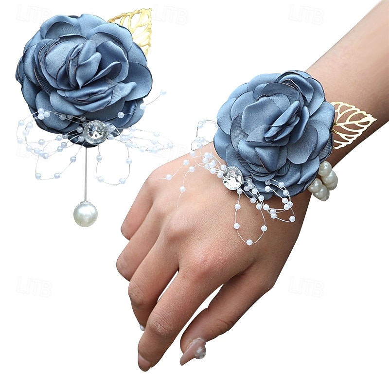 Pachet de 2 set de butoniere pentru încheietura mâinii, trandafir artificial, floare de mătase lucrată manual, pentru flori de nuntă, accesorii, decor costum de bal 2025 - $7.99 –P2