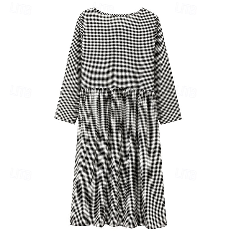 Naisten Musta Kevät Syksy Pitkä mekko Maxi mekko Pellava-inspiroidut mekot Rento mekko Puuvillapellavamekko Perus Vapaa-aika ulko- Päivittäin Viikonloppu Loose Fit Skottiruutukuvio Tiukka pyöre 2025 - $26.99 –P11