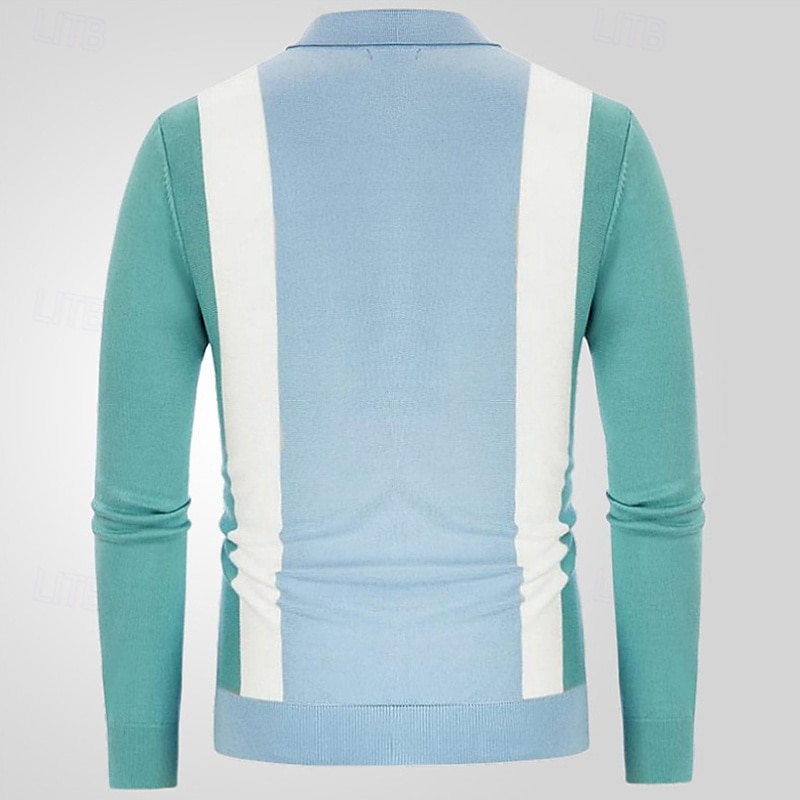 Herren Polos mit Knöpfen Golfhemd Casual Sport Kargen Langarm Modisch Basic Farbblock Patchwork Knopf Frühling Herbst Schwarz Blau Polos mit Knöpfen 2025 - $28.99 –P4