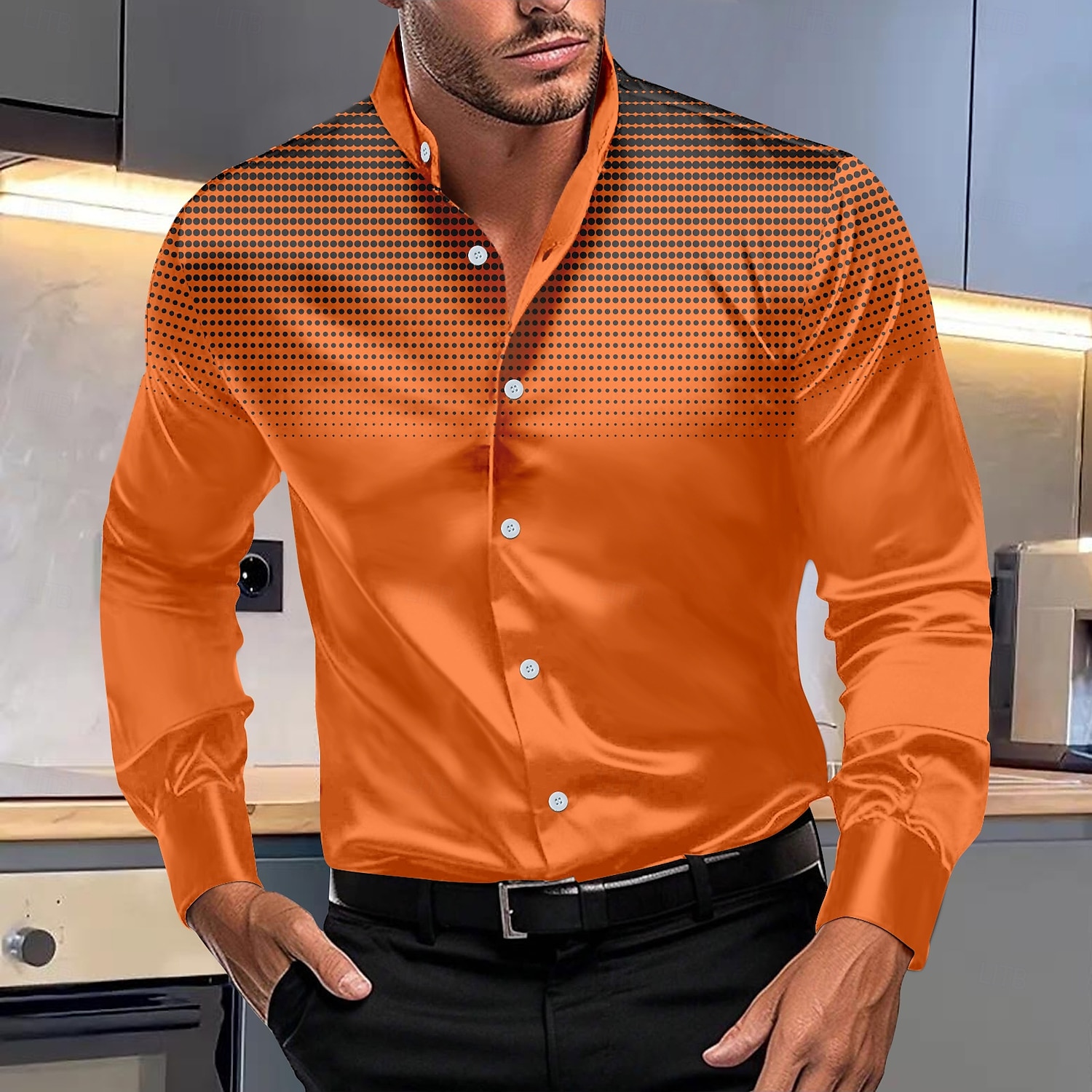 Per uomo Camicia con colletto a fascia Camicia in raso Camicie Liscio Matrimonio Esterno Bianco Rosso Blu marino Arancione Manica lunga Estate Primavera Abbigliamento del 2025 a $26.99 –P5